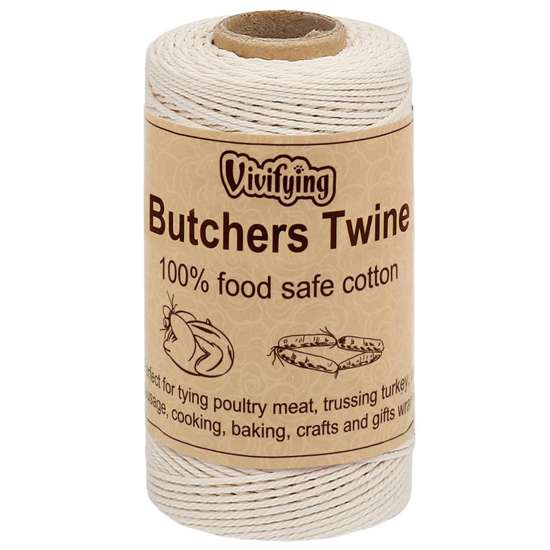 Vivifying Butchers Twine  328 Feet 3Ply Cotton Bakers Twine  Food Safe Cooking String for Tying Meat  Making Sausage  Trussing Turkey  Roasting and Packing (Beige) - Image 1